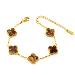 TA484b Lắc tay van cleef hoa 4 cánh nền màu hổ phách