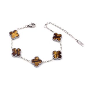 TA484c Lắc tay van cleef hoa 4 cánh nền màu hổ phách