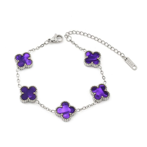TA487d Lắc tay van cleef hoa 4 cánh nền màu tím