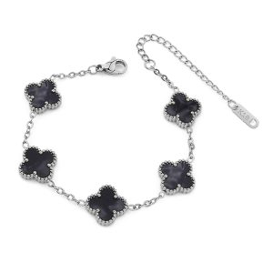TA488d Lắc tay van cleef hoa 4 cánh nền màu đen thiên thạch
