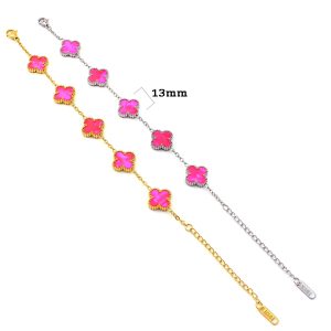 TA489a Lắc tay van cleef hoa 4 cánh nền màu hồng đậm dạ quang