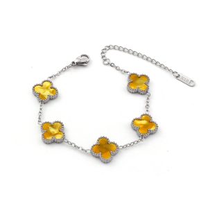TA492c Lắc tay van cleef hoa 4 cánh nền màu hổ phách