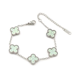 TA493d Lắc tay van cleef hoa 4 cánh nền màu xanh ngọc