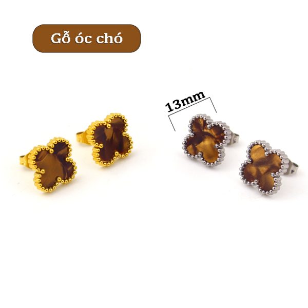 TB290a Bông tai nữ titan van cleef nền màu gỗ óc chó
