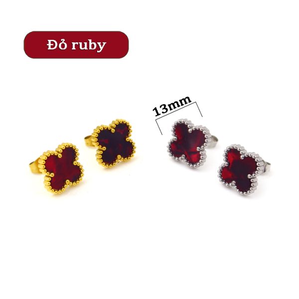 TB292a Bông tai nữ titan van cleef nền màu đỏ ruby