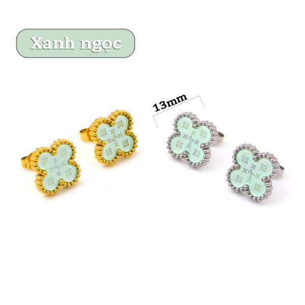 TB294a Bông tai nữ titan van cleef nền LV màu xanh ngọc