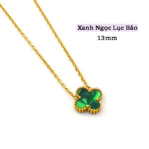 TN811b-Dây chuyền titan hoa 4 cánh van cleef nền màu xanh ngọc lục bảo