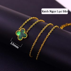 TN811c-Dây chuyền titan hoa 4 cánh van cleef nền màu xanh ngọc lục bảo