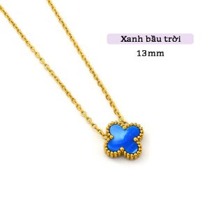 TN812b-Dây chuyền titan hoa 4 cánh van cleef nền màu xanh Sapphire bầu trời