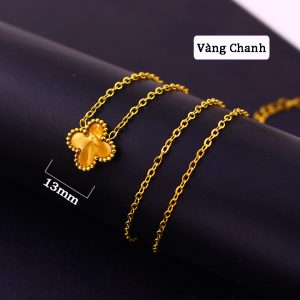 TN816c-Dây chuyền titan hoa 4 cánh van cleef nền màu vàng chanh