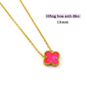 TN817b-Dây chuyền titan hoa 4 cánh van cleef nền màu hồng hoa anh đào