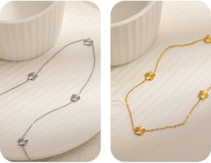 TN819f-Dây chuyền titan 5 bông hoa 5 cánh móc máy