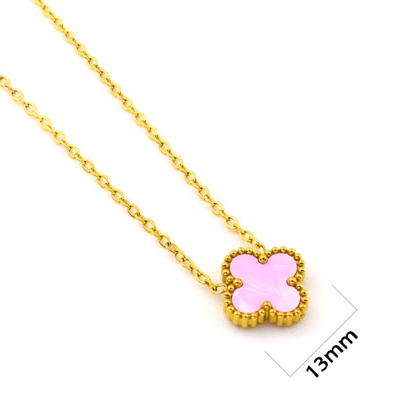 TN825b Dây chuyền titan hoa 4 cánh van cleef nền màu hồng nhạt