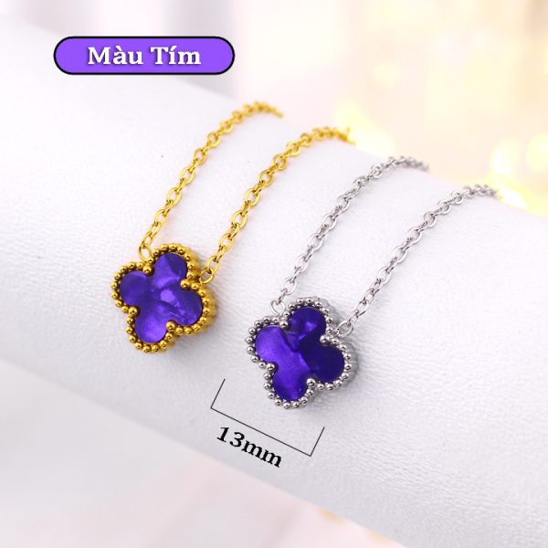 TN840a Dây chuyền titan hoa 4 cánh van cleef nền màu tím