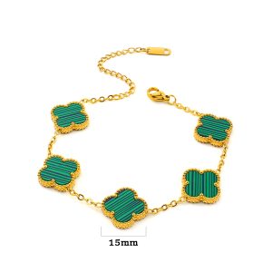 TA078d Lắc tay nữ titan hoa 4 cánh van cleef 15mm nền xanh lá