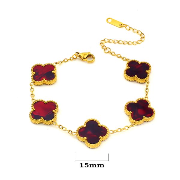 TA085a Lắc tay nữ titan hoa 4 cánh van cleef 15mm nền đỏ ruby