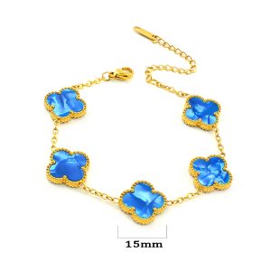 TA087a Lắc tay nữ titan hoa 4 cánh van cleef 15mm nền màu xanh bầu trời