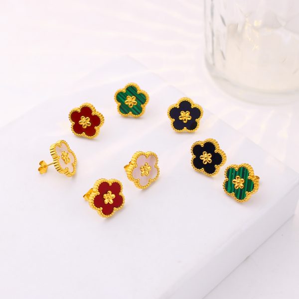 TB299c Bông tai nữ titan hoa 5 cánh van cleef