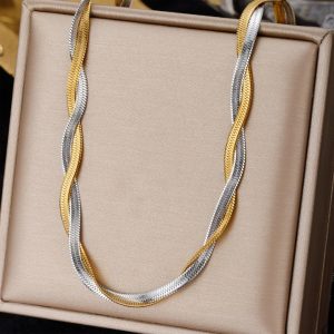 TN843c-Dây chuyền 2 sợi mì dẹp titan thắt bính