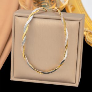 TN843d-Dây chuyền 2 sợi mì dẹp titan thắt bính