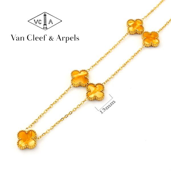 TN847a Dây chuyền nữ titan 5 bông van cleef 13mm nền màu hổ phách
