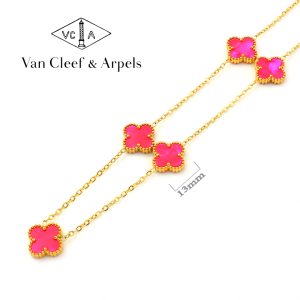 TN848a Dây chuyền nữ titan 5 bông van cleef 13mm hồng dạ quang
