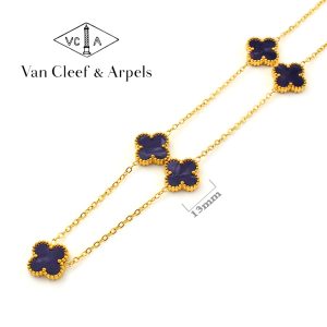 TN849a Dây chuyền nữ titan 5 bông van cleef 13mm đen thiên thạch