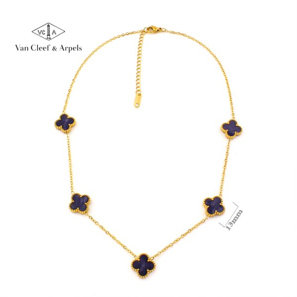 TN849b Dây chuyền nữ titan 5 bông van cleef 13mm đen thiên thạch
