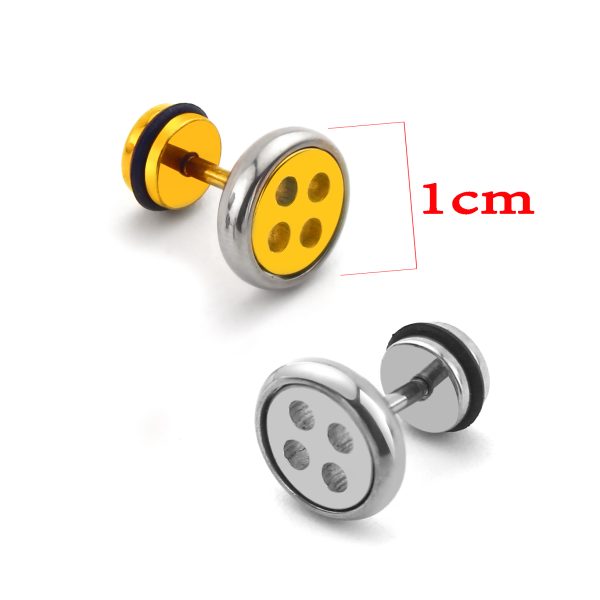 BT025a Bông tai inox hình nút áo độc đáo cá tính