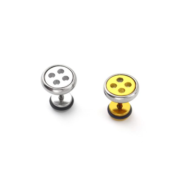 BT025b Bông tai inox hình nút áo độc đáo cá tính