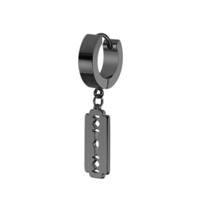 BT044a Bông tai nam inox khoen tròn rớt lưỡi lam màu đen