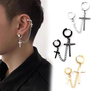 BT151a Bông tai inox tòn ten thánh giá độc đáo cá tính