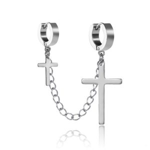 BT151c Bông tai inox tòn ten thánh giá độc đáo cá tính