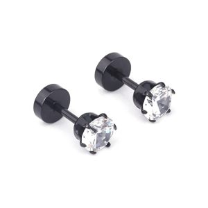 BT220a Bông tai nam inox xi màu đen đầu đá kim trắng