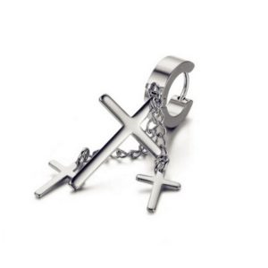 BT267a Bông tai inox khoen tròn tòn ten thánh giá màu trắng