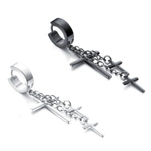 BT267c Bông tai inox khoen tròn tòn ten thánh giá màu trắng