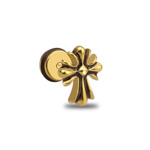 BT303b Bông tai nam inox thánh giá Chrome Heart mạ màu vàng