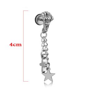 BT310a Bông tai nam inox móng vút rớt tòn teng cách điệu ngôi sao