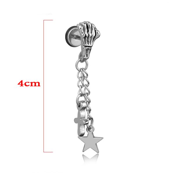 BT310a Bông tai nam inox móng vút rớt tòn teng cách điệu ngôi sao