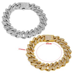 LN166c Lắc tay titan nam 15mm kiểu cuban đính full kim