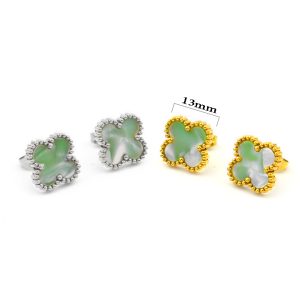 TB160a Bông hoa tai titan cỏ 4 lá van cleef vân đá 13mm