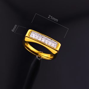 TC319a Nhẫn titan mặt chữ nhật đinh đá Baguette cực sang trọng