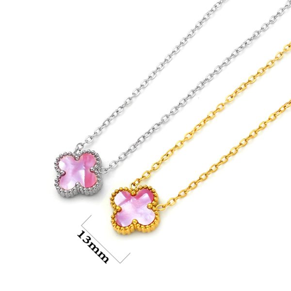 TN874a Dây chuyền nữ titan hoa 4 cánh van cleef nền vân đá 13mm