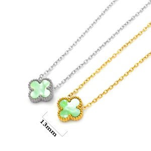 TN876a Dây chuyền nữ titan hoa 4 cánh van cleef nền vân đá 13mm
