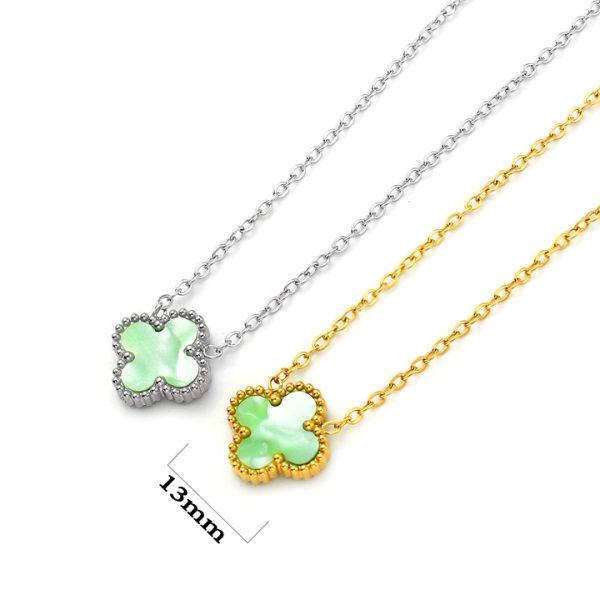 TN876a Dây chuyền nữ titan hoa 4 cánh van cleef nền vân đá 13mm