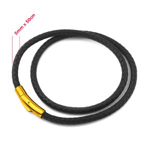 DN060a Dây chuyền vòng cổ nam da màu đen thắt bính khóa titan