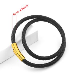 DN061a Dây chuyền da đen 6mm thắt bính khóa titan xin mạ màu vàng