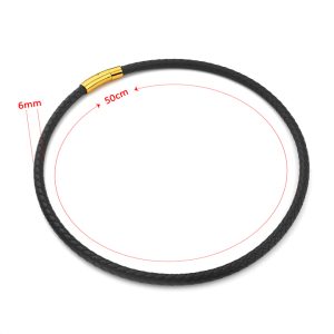 DN061b Dây chuyền da đen 6mm thắt bính khóa titan xin mạ màu vàng