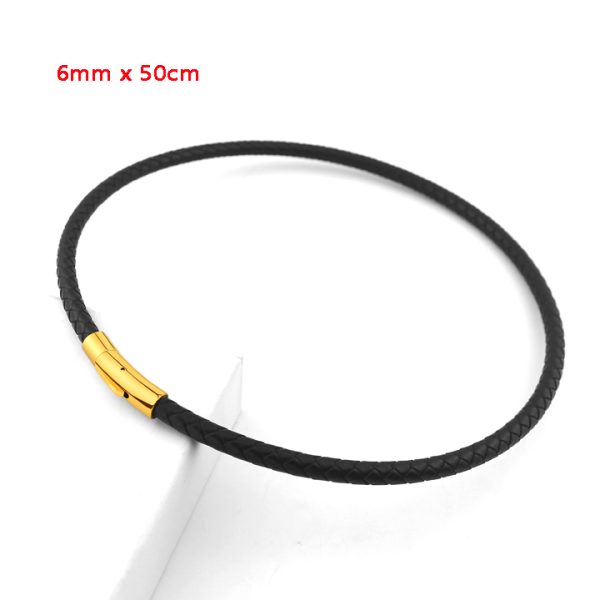 DN061c Dây chuyền da đen 6mm thắt bính khóa titan xin mạ màu vàng