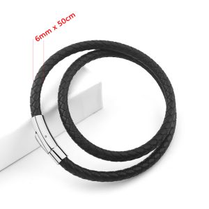 DN063a Dây chuyền da đen 6mm khóa titan xịn